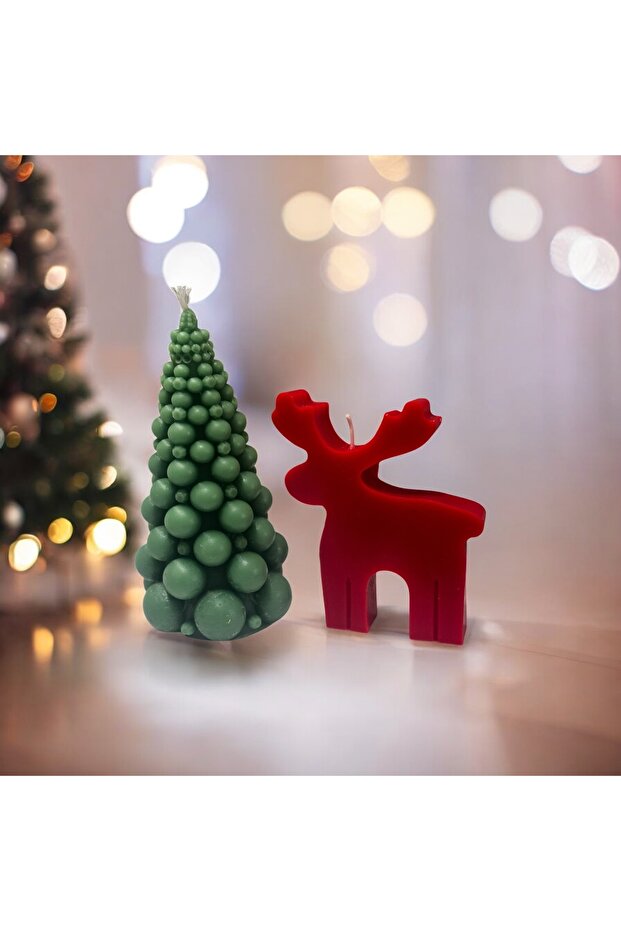 New Year Christmas Christmas Tree and Deer Decorative Candle