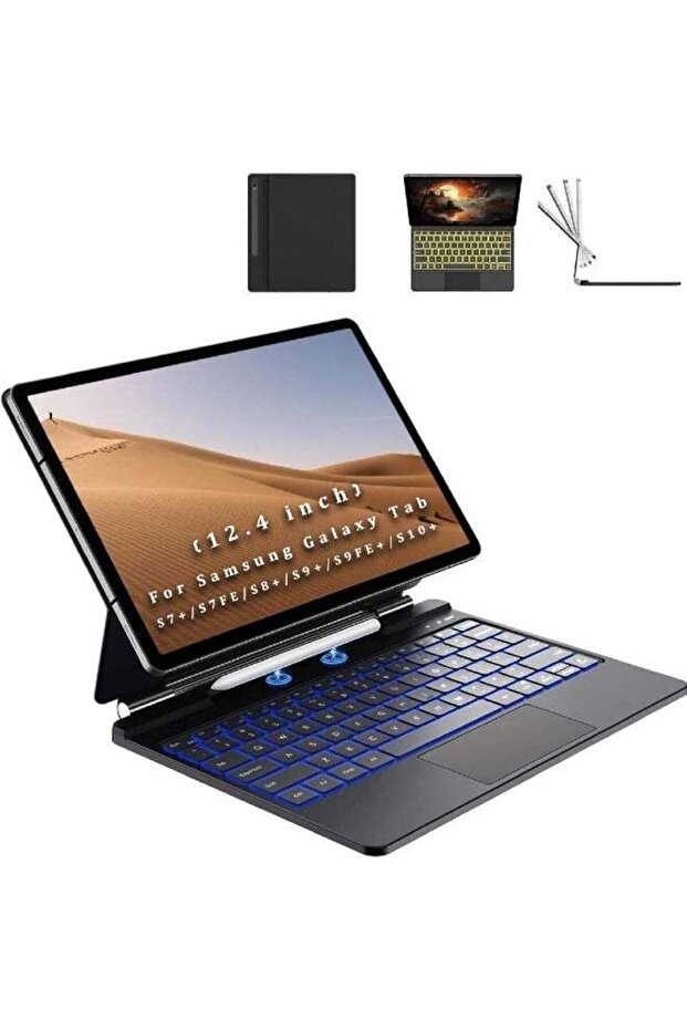 Keyboard Case for 12.4" Samsung Tab S9+/S10+/S8+/S9 FE+/S7+/S7 FE - Magnetic, Touchpad, 7 Back