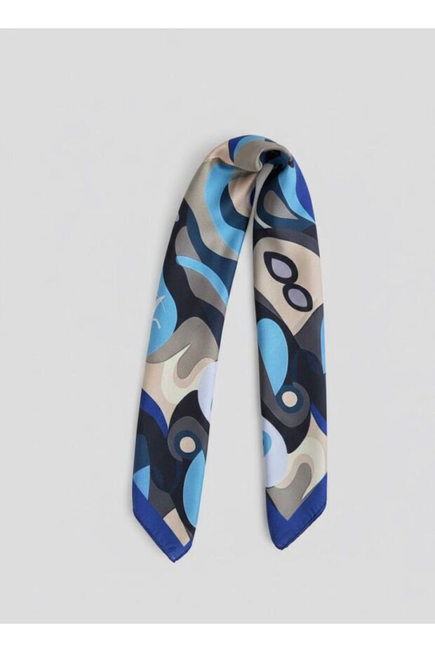 وشاح منقوش باللون الأزرق - 1