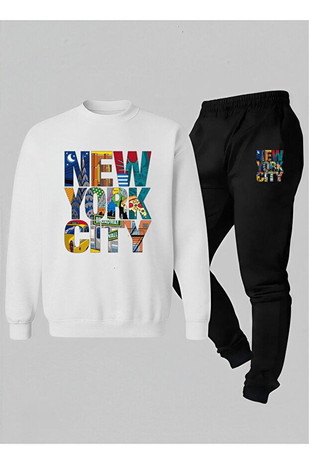 Children's Set (Sweatshirt - Tracksuit) Crew Neck New York City B Printed 3 Thread Raised