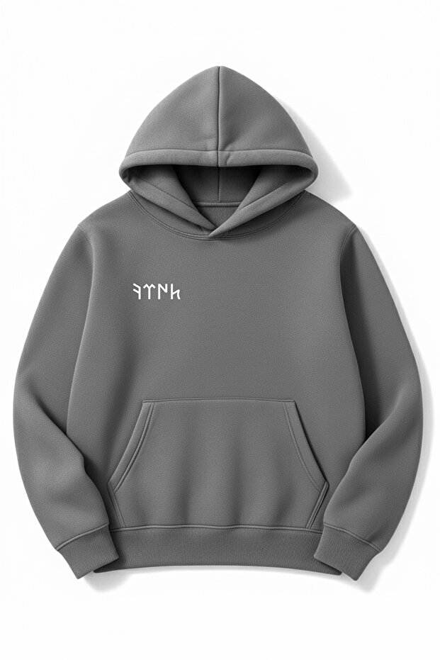 Oversized Smoke Gray Unisex Göktürkçe Turkish Printed Hooded Sweatshirt
