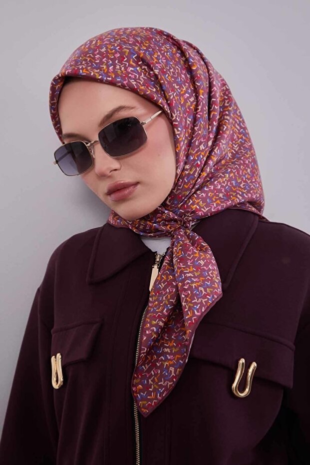 Pink Mini Letter Detail Twill Silk Scarf-0926