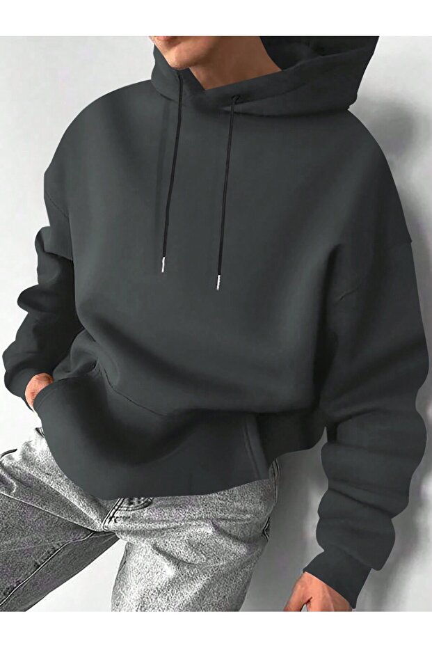 Erkek Kapüşonlu Oversize Sweatshirt - 2