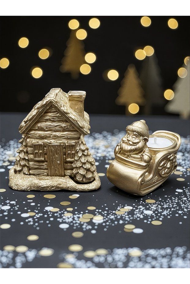 Christmas Decorative Gold Winter House and Santa Claus Decorative Candle Holder Scented