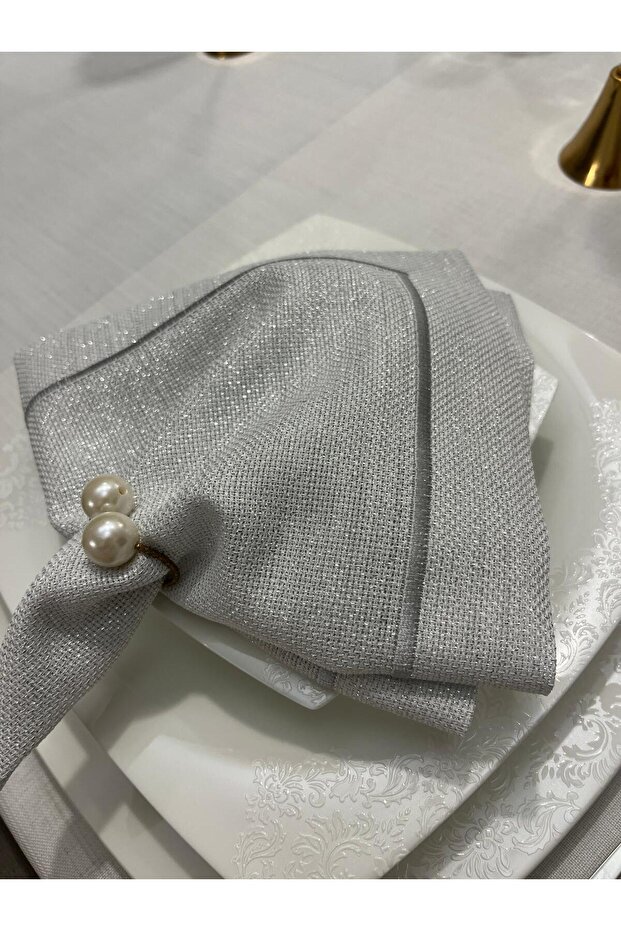 Piko Wrap Detailed Polyester Linen Carefree Presentation Napkin Silver 40 X 40 - 6 Pieces