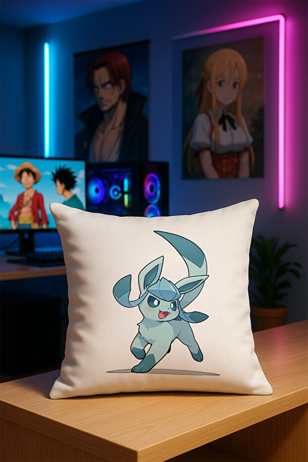 Pokemon Glaceon Printed Throw Pillow Case Soft Fabric Double-Sided Digital Printing 43X43 Single
