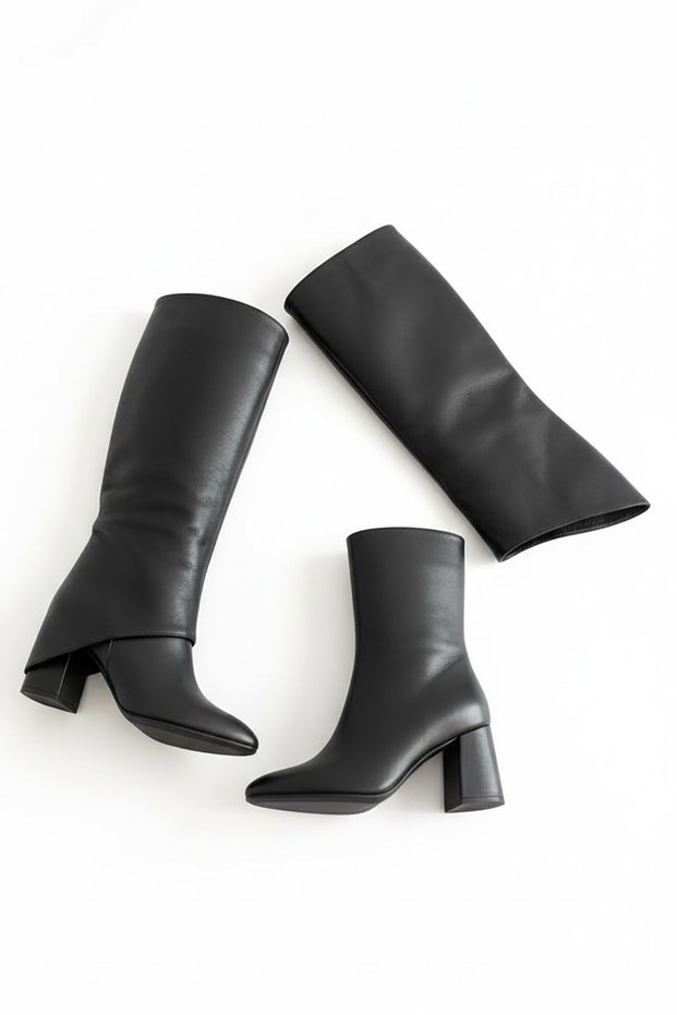 Rapit Black Leather Removable Heel (8 cm Heel Height) Daily Use Boots and Boots