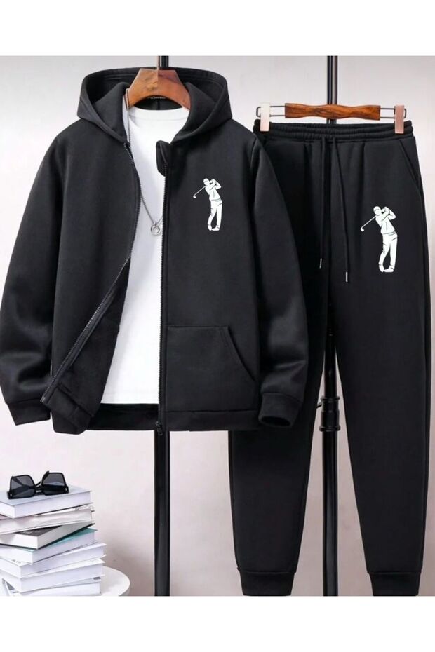 Unisex Hooded Sports Tracksuit Set Printed Football Golf Basketball Printed Comfortable Casual 2-Piece Combination