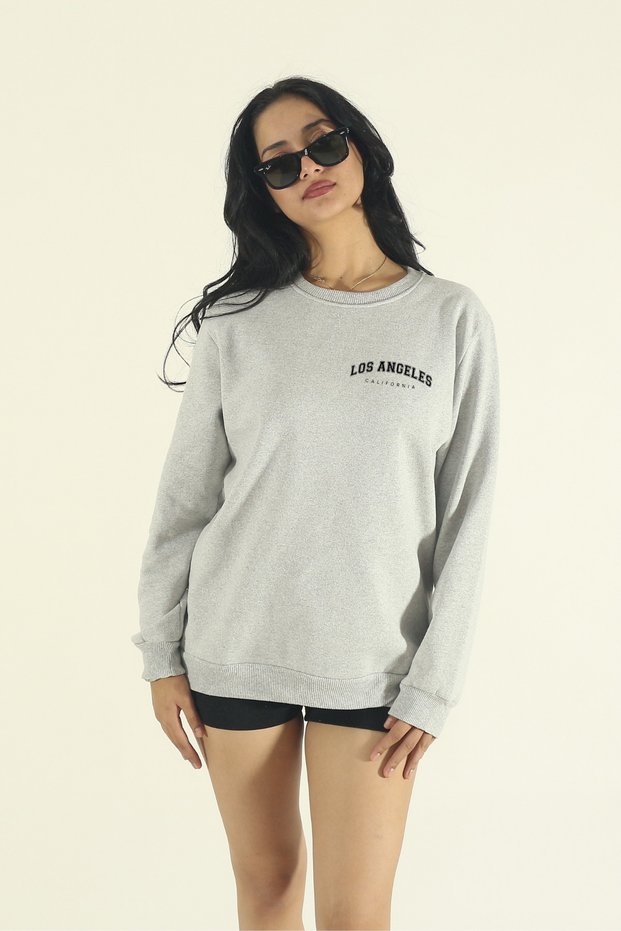 Women's Winter Cotton Minimal Los Angeles Printed Regular Crew Neck Sweatshirt