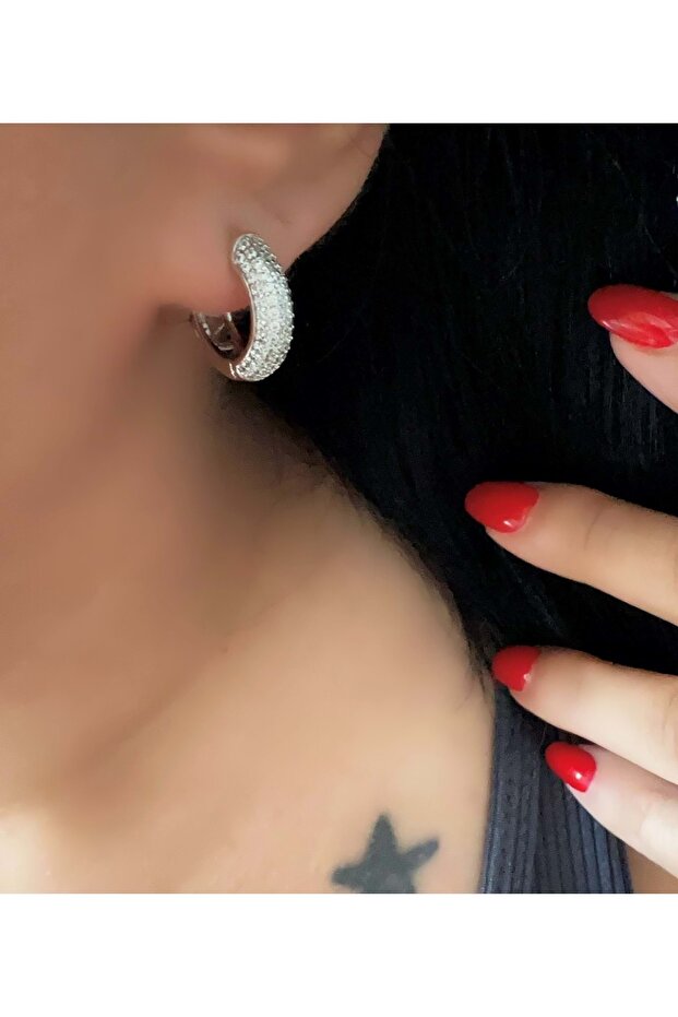 Xuping Zircon Stone Minimal Hoop Earrings-Silver Color Acr7602