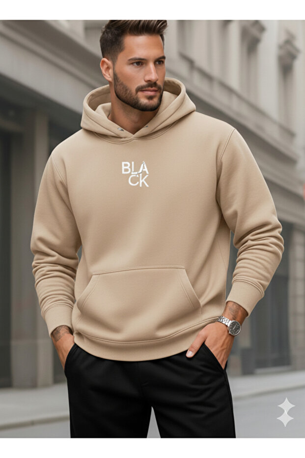 سويت شيرت رجالي بغطاء رأس باللون الأسود