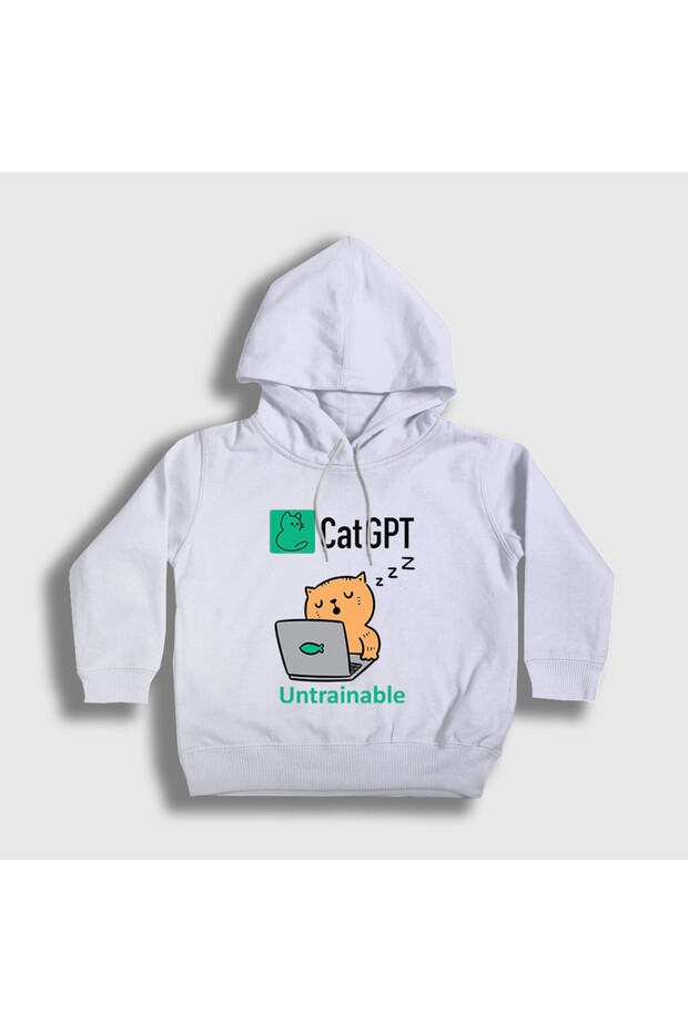 Unisex Children's White Cat Gpt Funny Artificial Intelligence Cat Kedili Hooded Sweatshirt 581128Tt