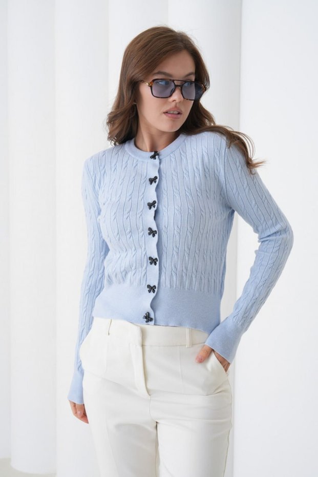 Basic Ribbon Button Detailed Hair Braided Knitwear Cardigan Aw25Hi0066