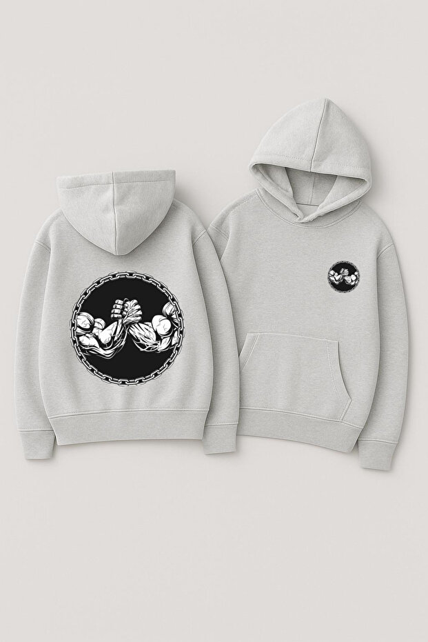 Unisex Hooded Oversized Printed Sweatshirt – Gym Arm Wrestling Muscular Arm