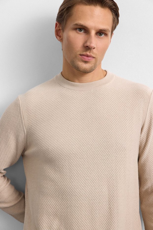 Beige Regular Fit Crew Neck Knitwear Sweater