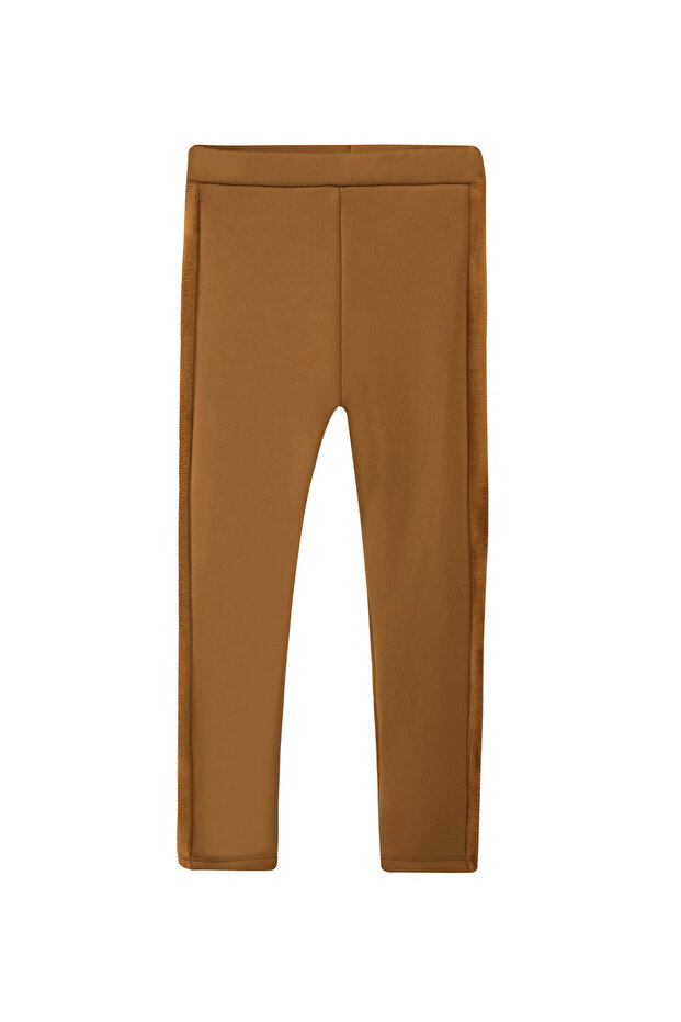 Tan Girl's Extra Thick Winter Leggings with Plush Side Panels and Furry Inside