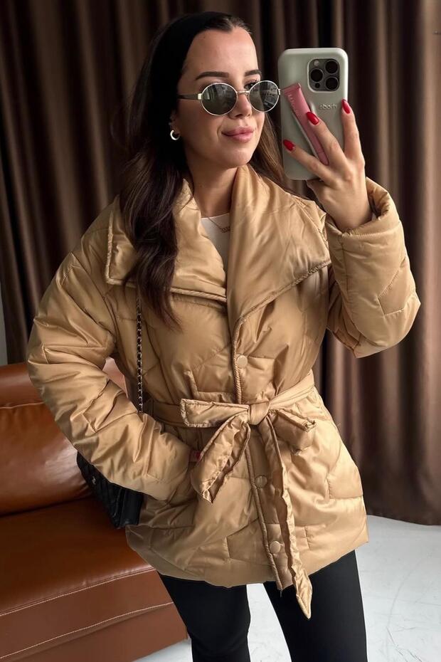 W Desenli Kapitone Mont CAMEL - 2