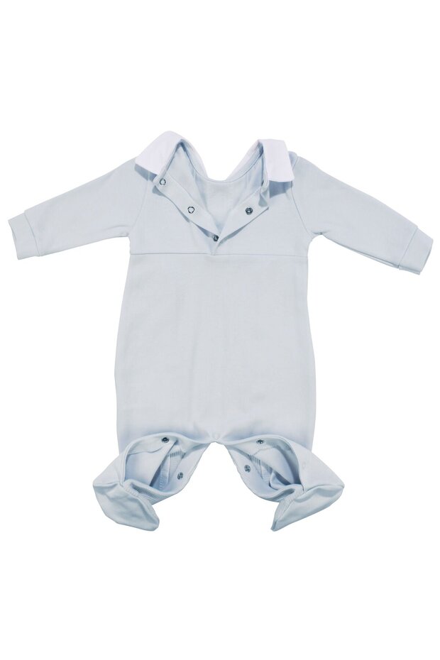 بذلة للأطفال الرضع ذات ياقة زرقاء وأزرار مع جوارب - 4