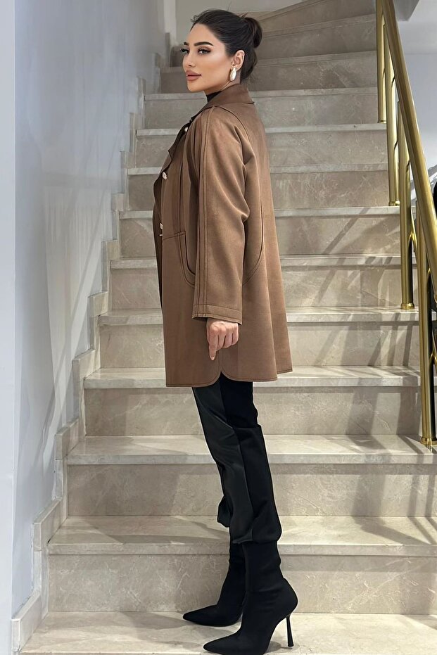 Önü deri arkası örme siyah pantolon - 2