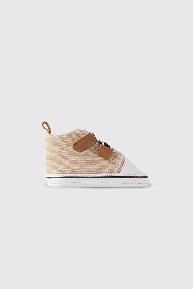 Newborn Beige Booties with Tape Detail