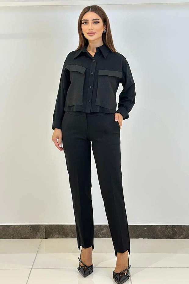 Siyah örme pantolon - 1