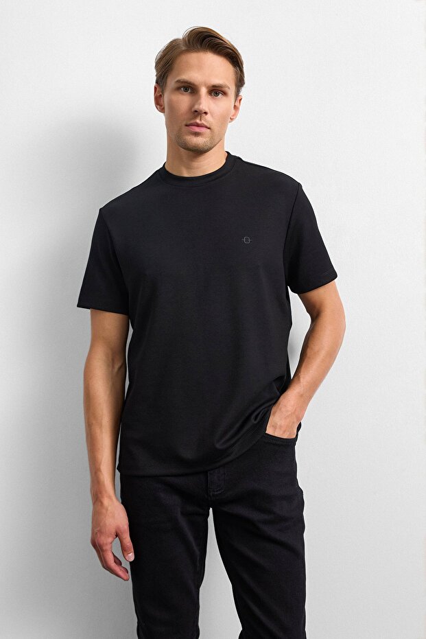 Siyah Regular Fit Basıc Tişört - 2