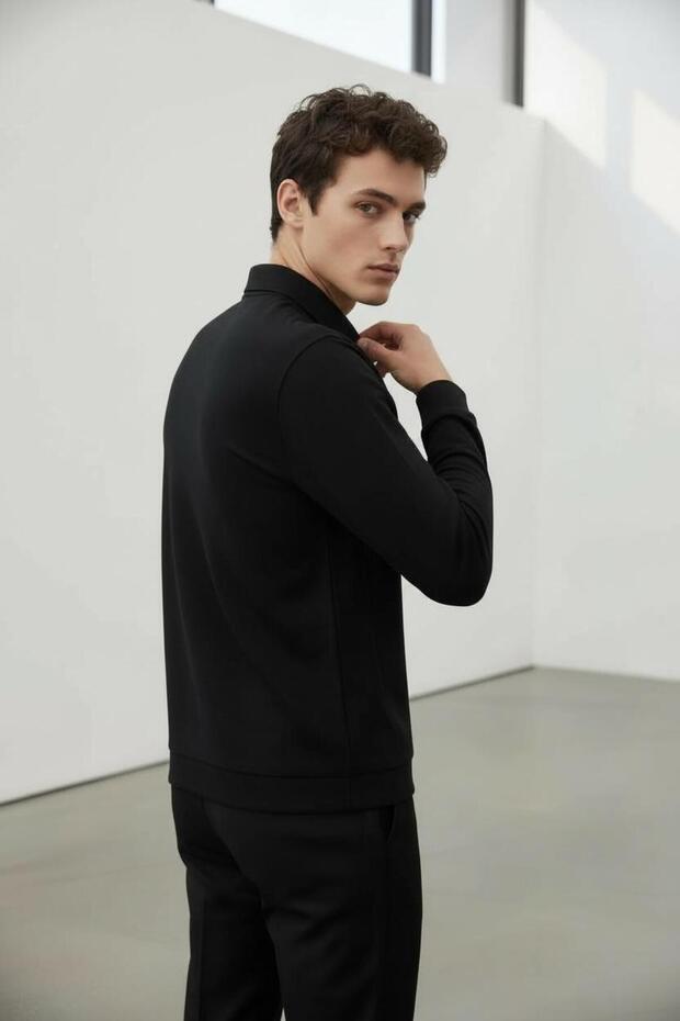 İnterview Elvira Polo Yaka Basic Siyah Sweatshirt - 6