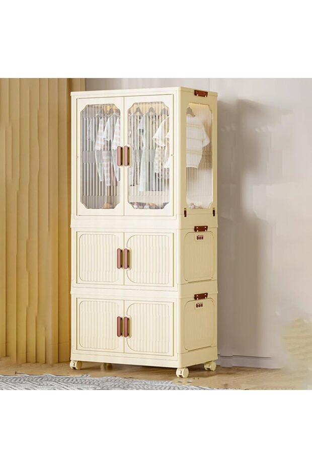 2 Layers Stylish Multi-Functional Storage 1 Cabinet & 2 Wardrobe