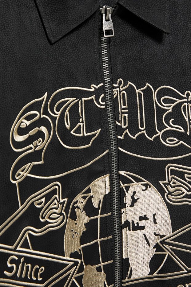 İşlemeli suni deri bomber ceket - 7