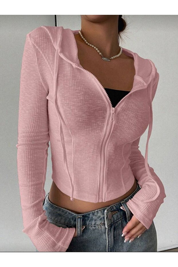 Rolly Basic Slim Fit Fermuarlı Bluz - 1