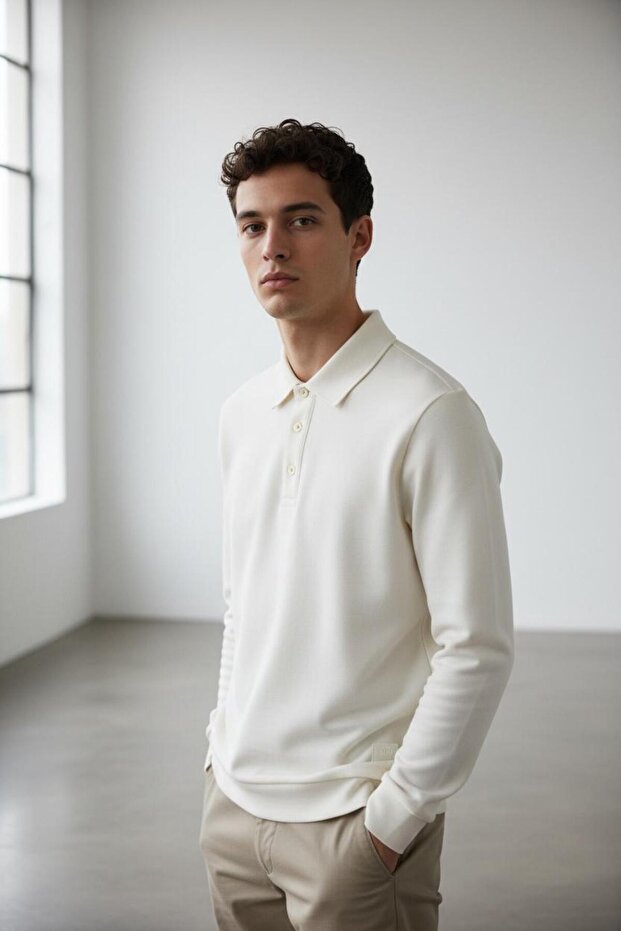 İnterview Elvira Polo Yaka Basic Ekru Sweatshirt - 1