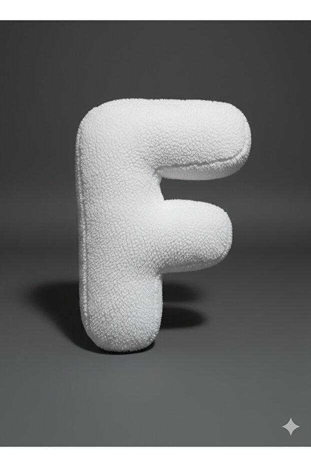 Plush F Letter Pillow, Decorative Throw Pillow, White Teddy, Large Size 50 cm