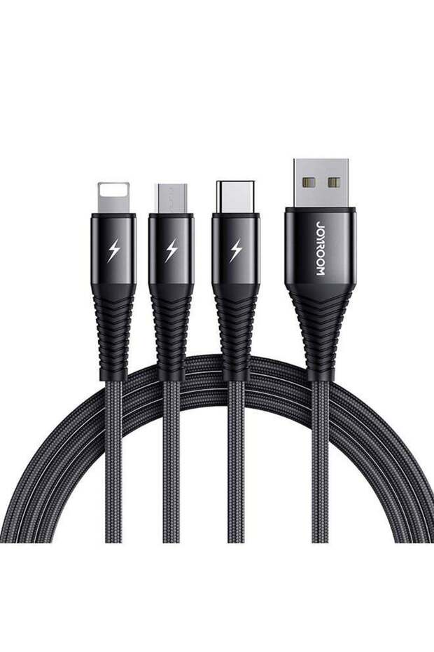 Fast Charging Braided 3 In 1 USB Cable Black