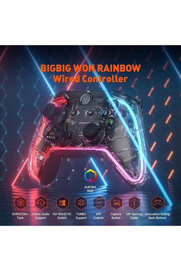 RGB Wired PC Gaming Controller Gamepad Macro Turbo Dual Shock Vibration for Switch Windows - 5