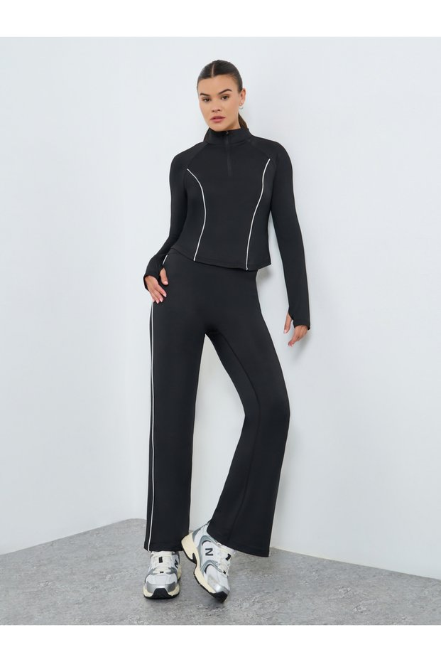Contrast Stripe Thumbhole Detail Half Zip Up Top and Leggings Set