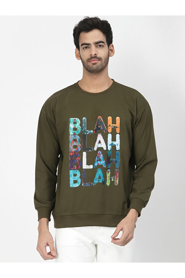 Men Olive Graphic Sweatshirt