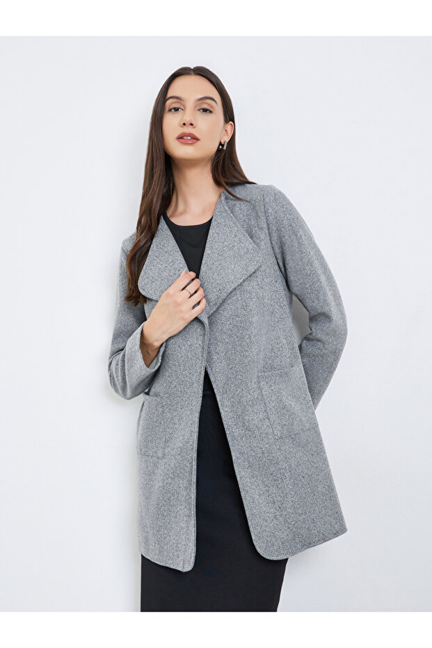 Grey Midi Edge-to-Edge Coat