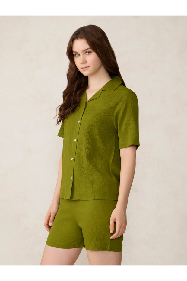 Green Woven Shirt and Shorts Co-ords