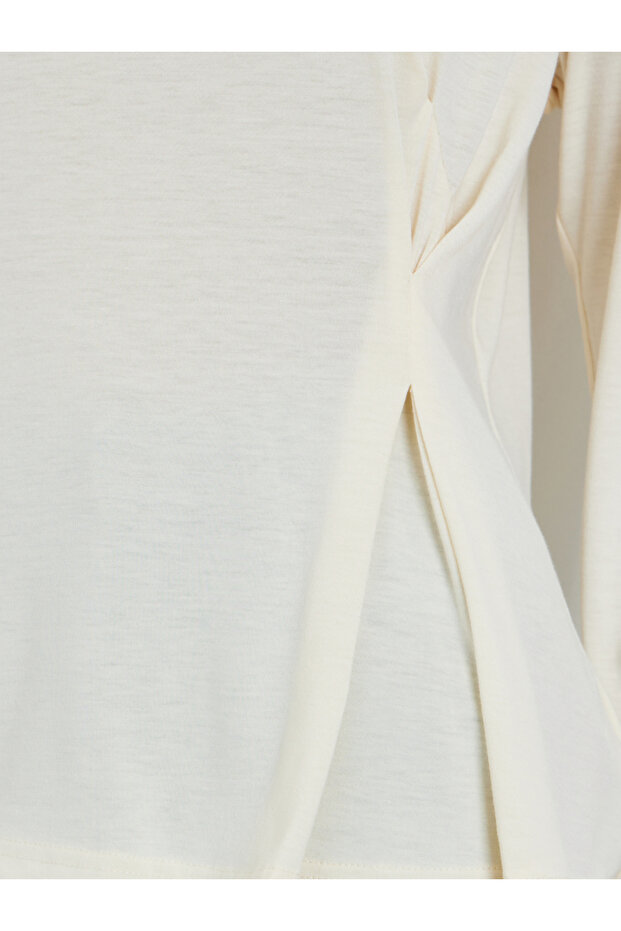 Solid Pleated Long Sleeve Knit Top - 4