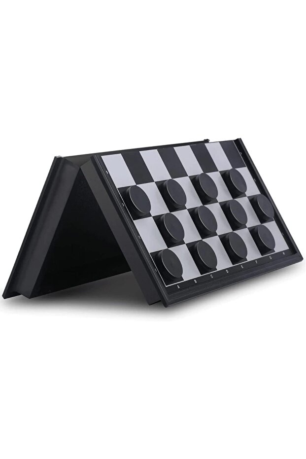 Checkers Board Game, Magnetic Travel Draughts Set (25x25x2 cm, Black/White)