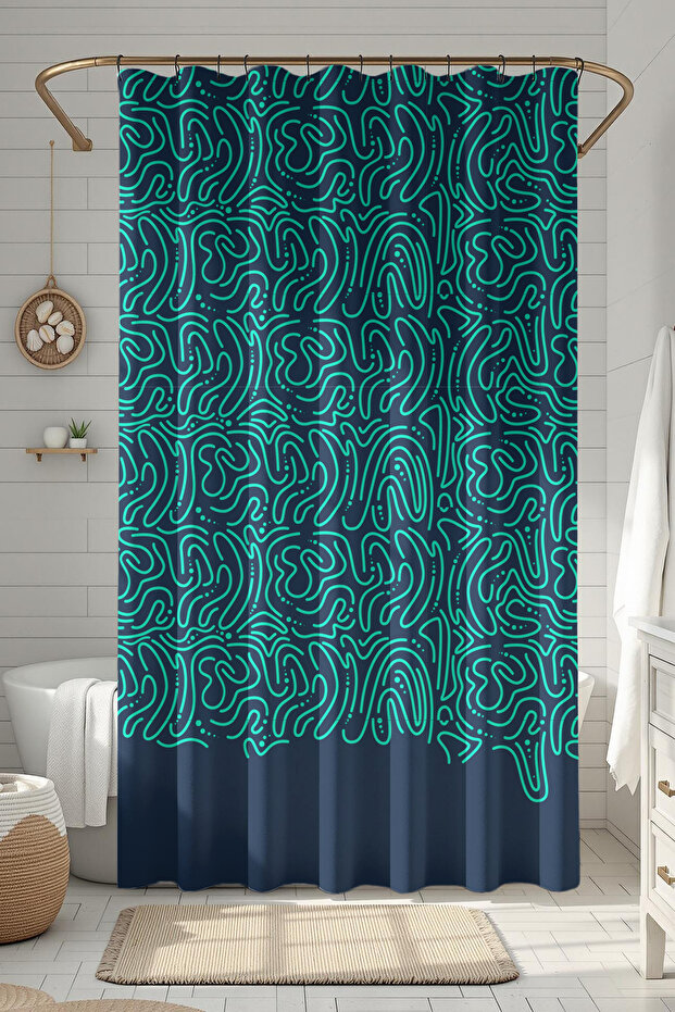 Bathroom Curtain, Green Waves Pattern Shower Curtain Bathtub Curtain with Ring Gift 175X200Cm Bp-48