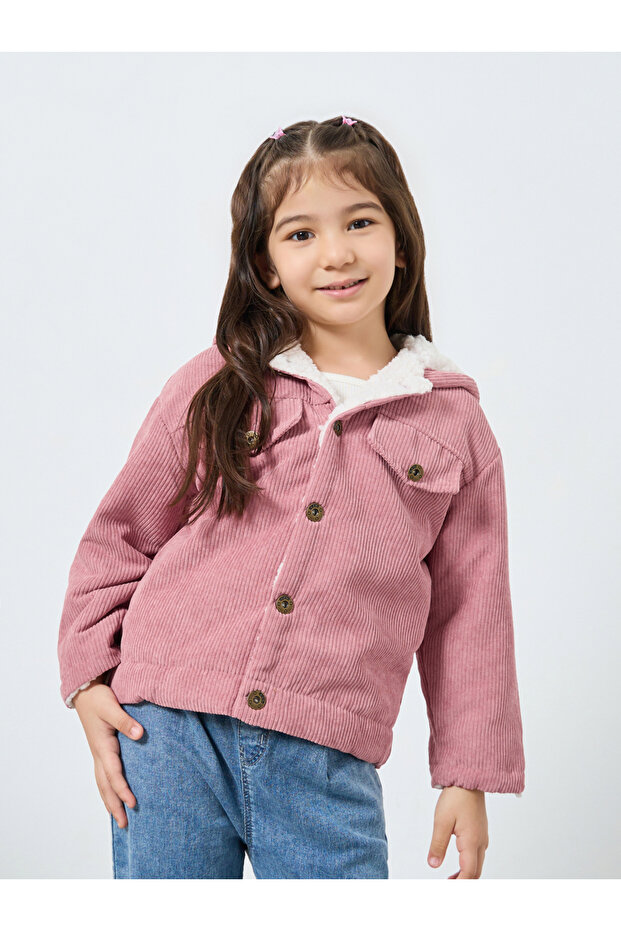 Girls Corduroy Hooded Jacket with Fur Lining
