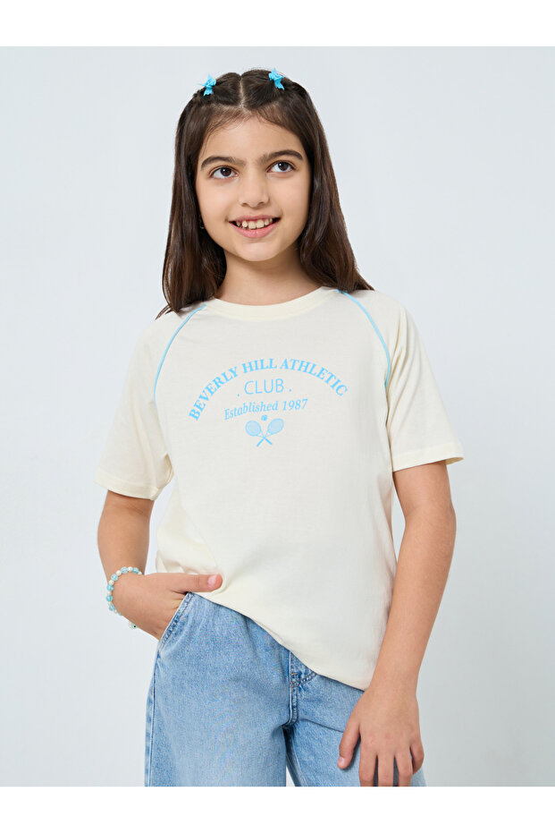 Teens Off White Raglan Sleeve T-Shirt