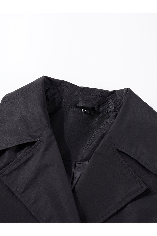 معطف ترنش طويل سادة مزود بحزام وأزرار - 4