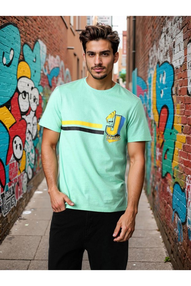 Men Green Slim Fit Graphic T-Shirt