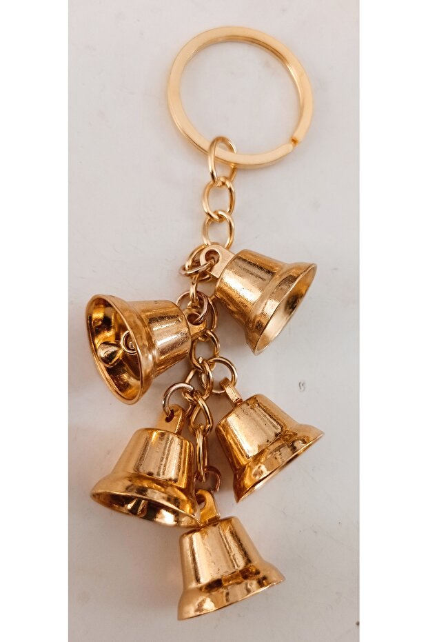 سلسلة مفاتيح معدنية ذهبية على شكل جرس وجرس صغير - 1