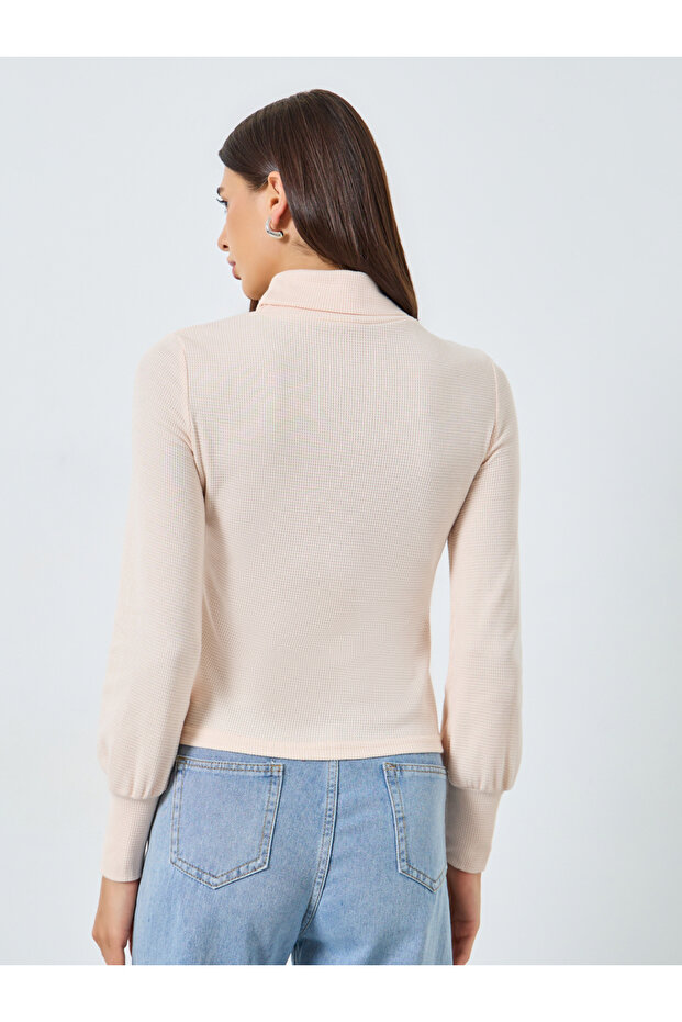 Solid High Neck Long Sleeve Top - 4