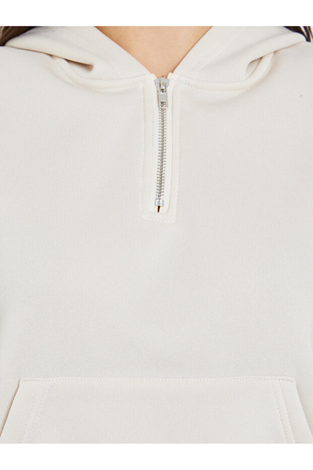 هودي سادة بسحاب ربع لون بيج - 3