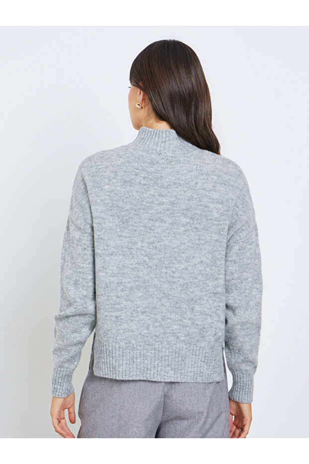 سترة رمادية ياقة مرتفعة متوسطة الطول دائرية - 4