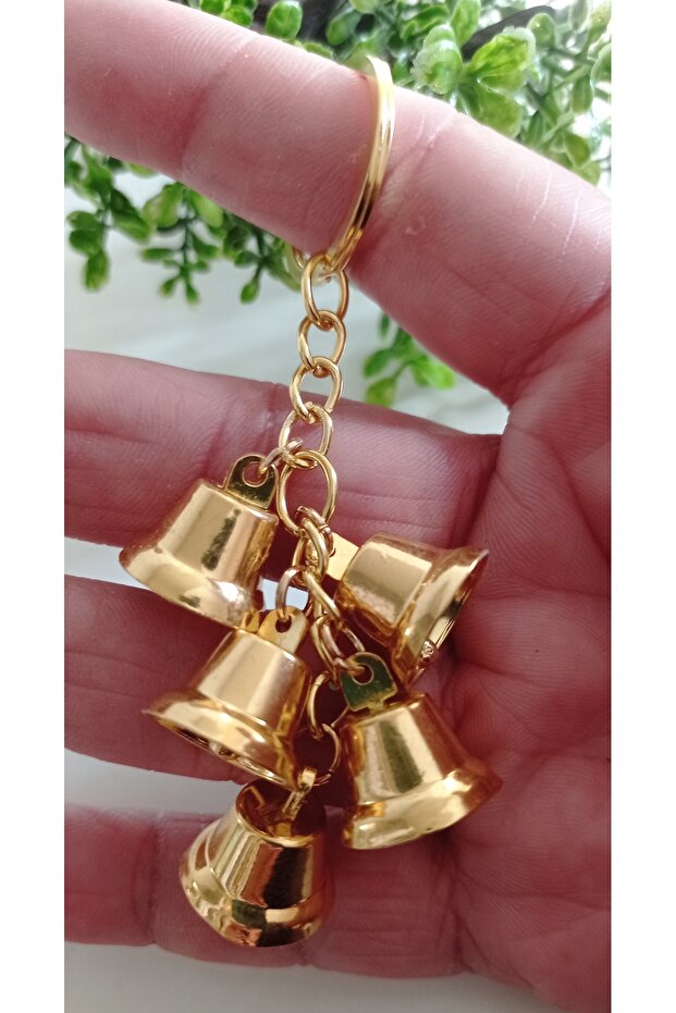 سلسلة مفاتيح معدنية ذهبية على شكل جرس وجرس صغير - 4
